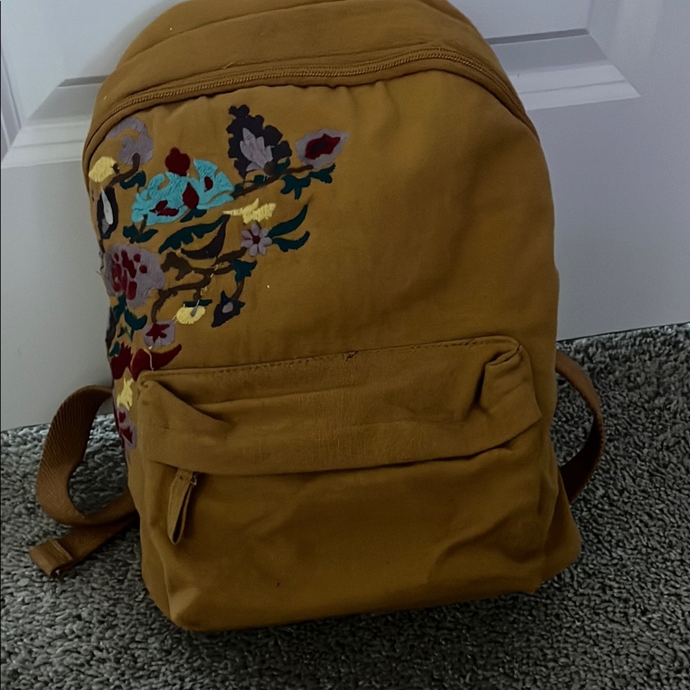 Embroidered Tan Backpack